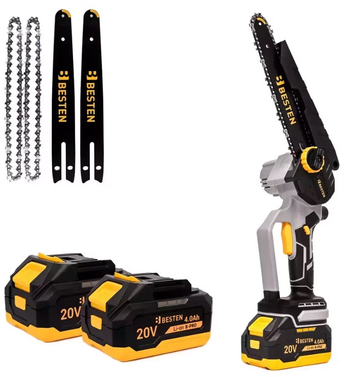 BESTEN Piła łańcuchowa akumulatorowa 8" BE0002894 B-PRO – bezszczotkowa, 2× akumulator 20 V, auto-smarowanie